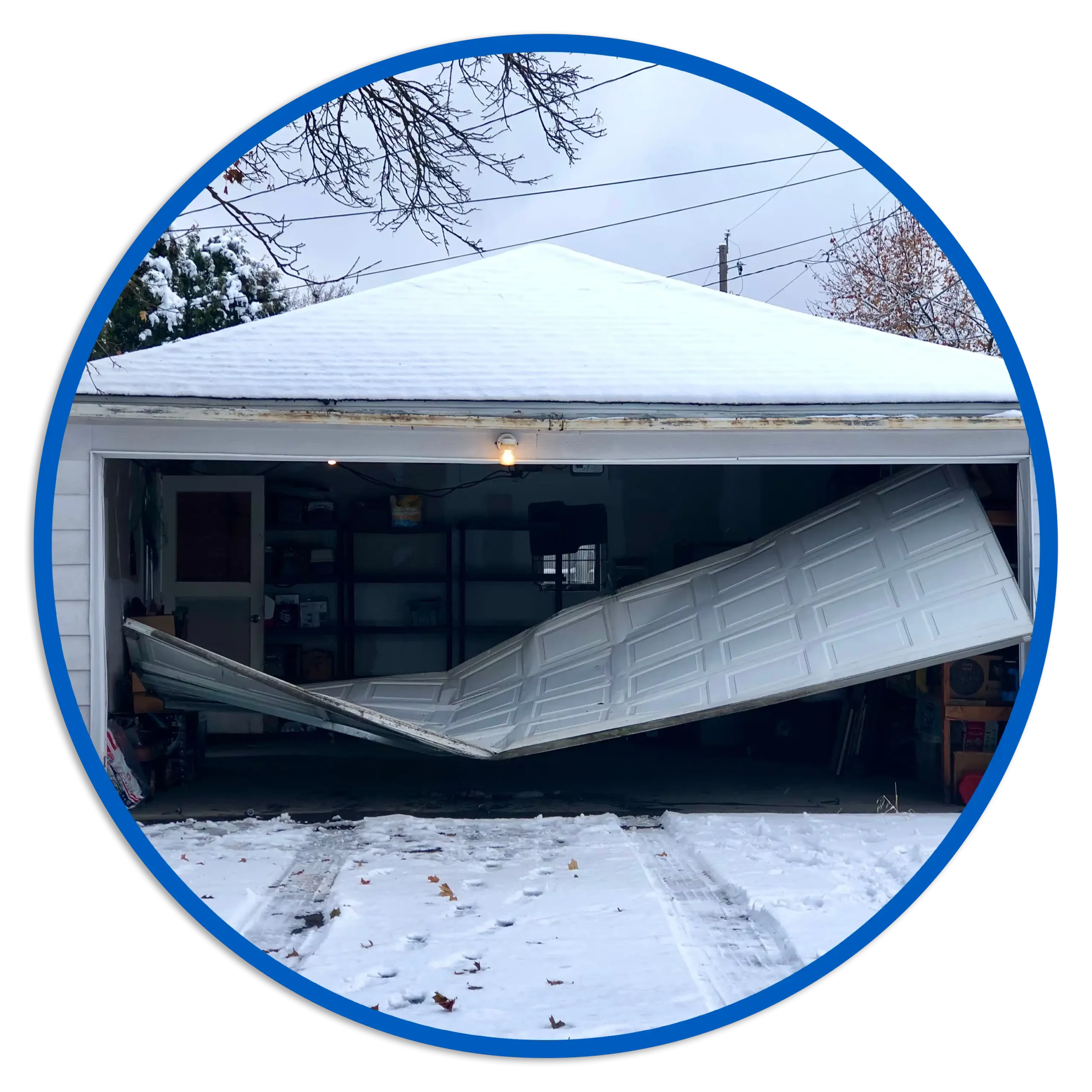 Damaged Garage Door in Colorado that needs to be fully replaced.