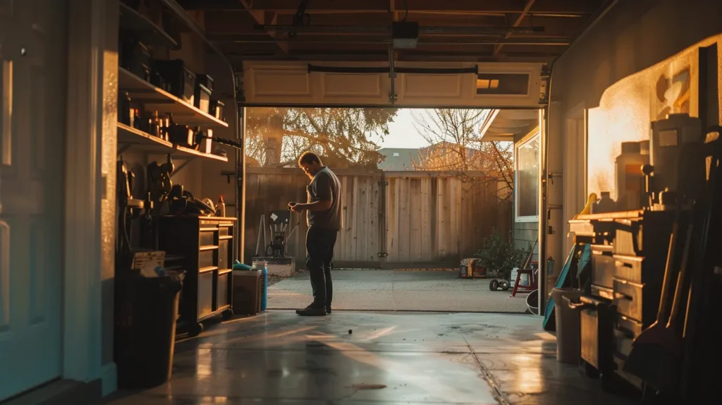 Applying garage door lubricant to rollers and hinges to improve performance and prevent wear in Fort Collins homes